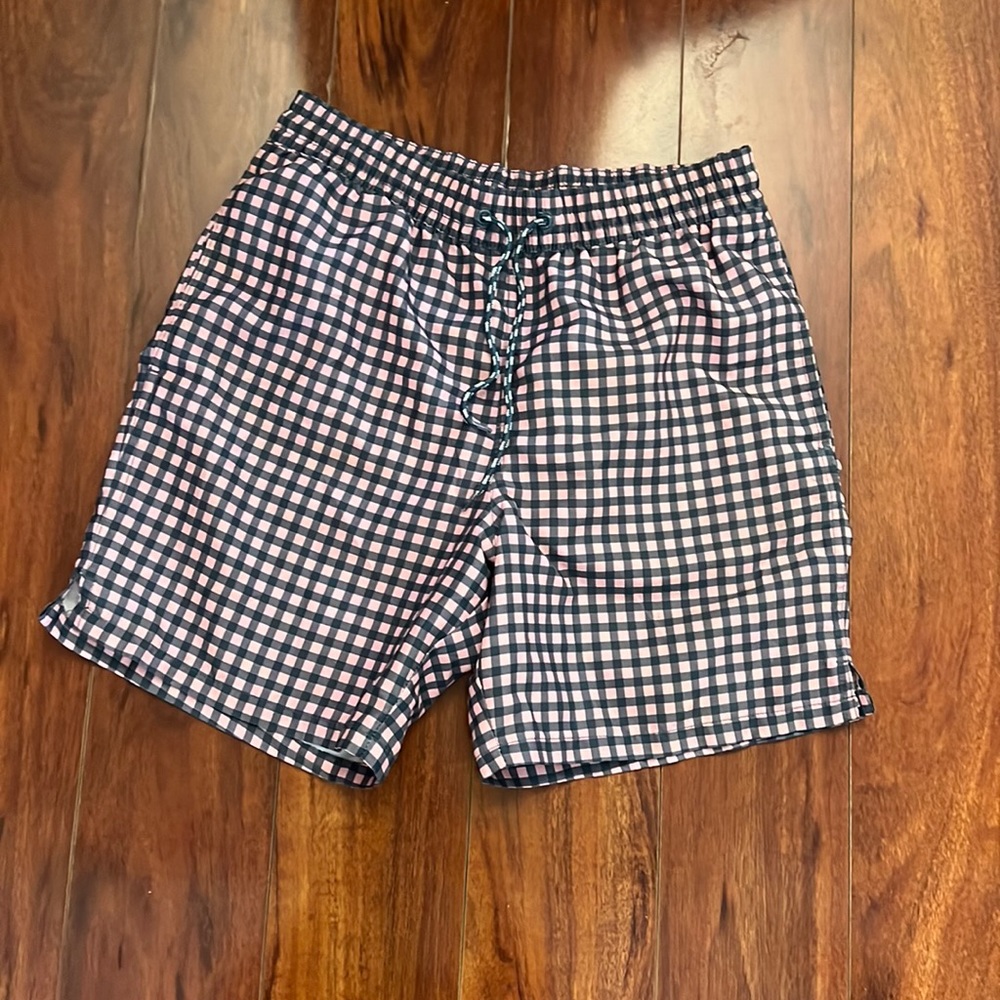 Goodfellow pink and blue plaid swim trunks size small